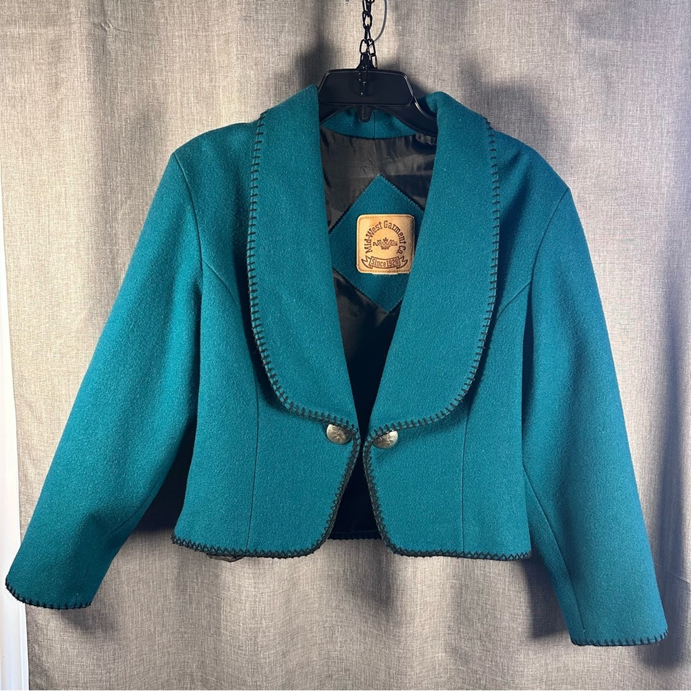 Western Teal Wool LS Dress Jacket by Mid-West Garment Co. Since 1928 Size Med - Picture 4 of 11